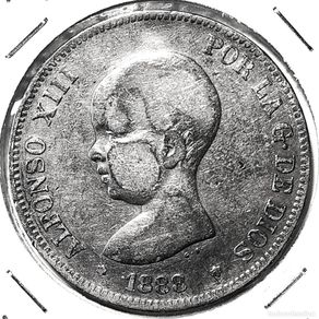 Coins of Spain: ESPAÑA (1886-1931) - 5 PESETAS 1888 MP M - REY ALFONSO XIII - A - 24,67 GR. PLATA 0,900